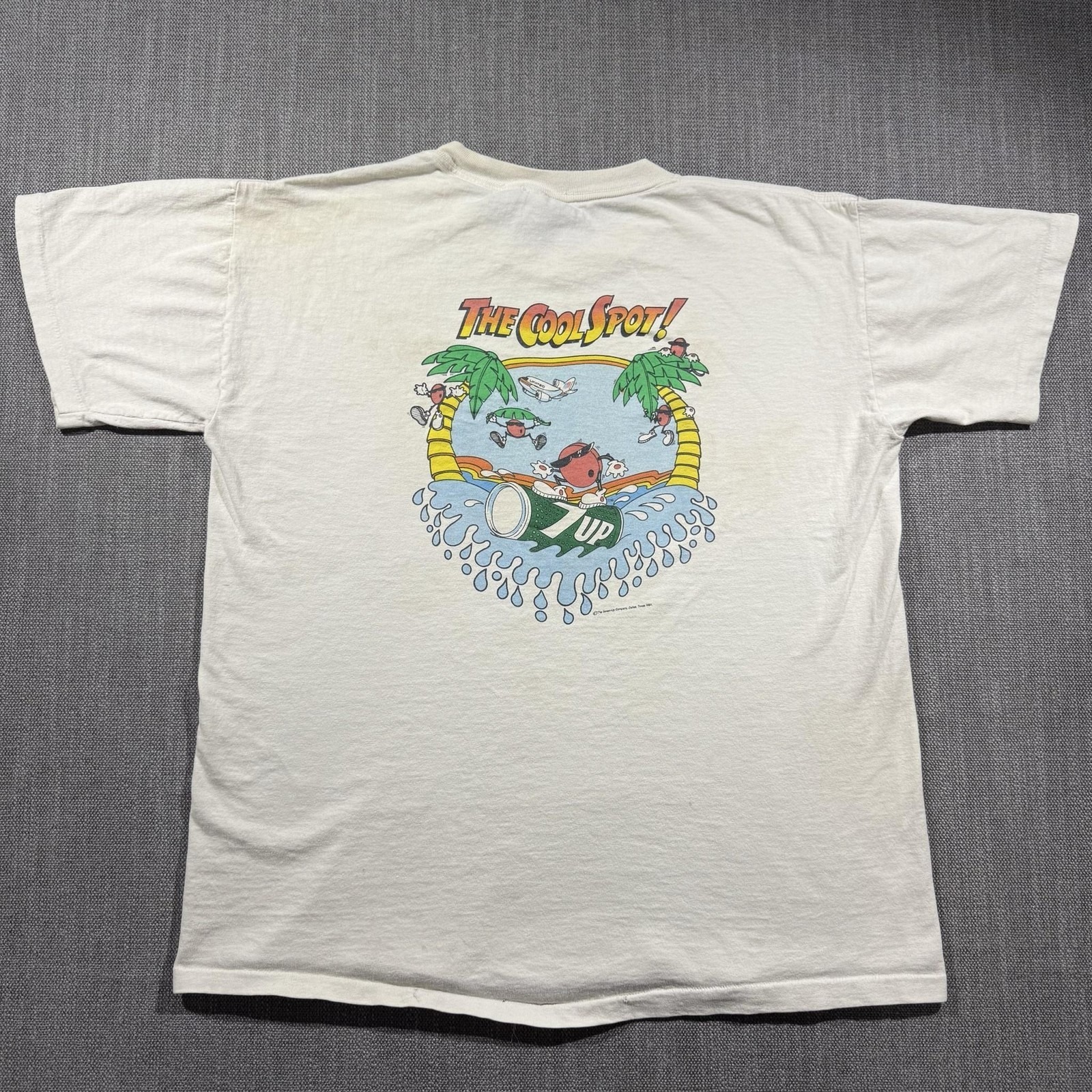 Vintage 7up Cool Spot Shirt Mens Large Beige Graphic Soda Advertising 1991